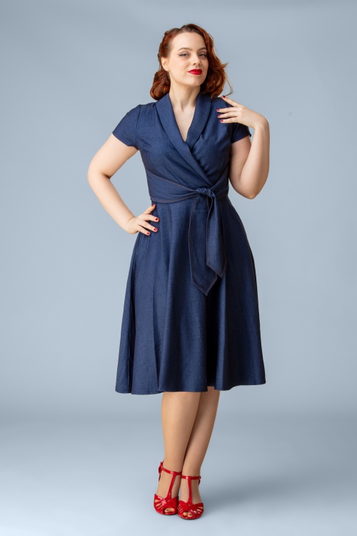 Rock-a-Booty - Topvintage exclusive ~ Emma swing jurk in blauw