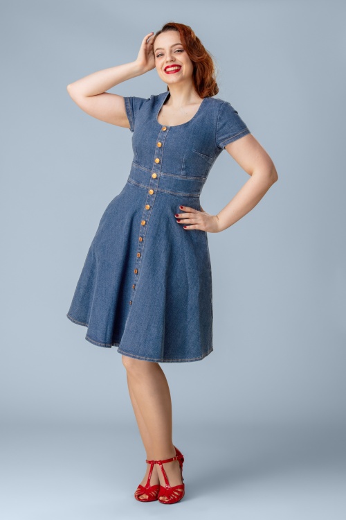 Rock-a-Booty - Topvintage exclusive ~ Darcy swing dress in middenblauw