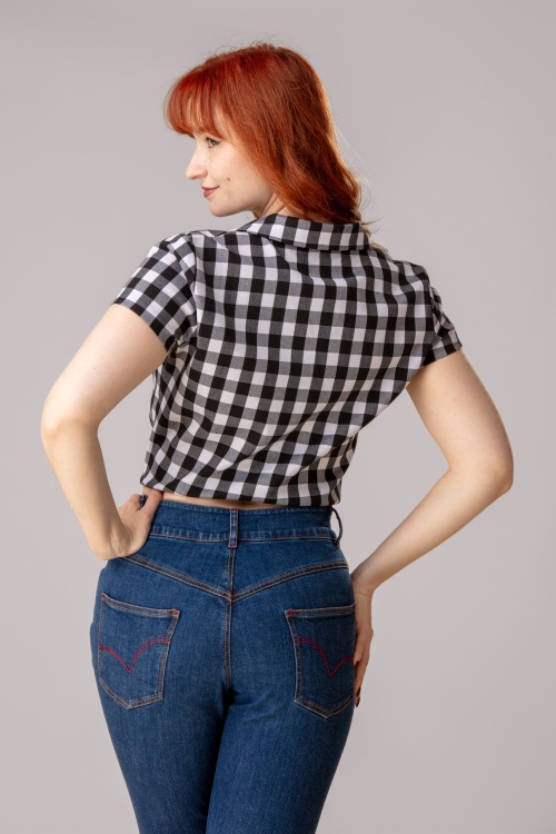 Rock-a-Booty - Topvintage exclusive ~ Roxy check blouse in zwart en wit 3