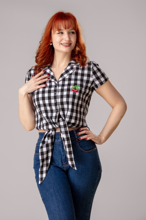 Rock-a-Booty - Topvintage exclusive ~ Roxy check blouse in zwart en wit