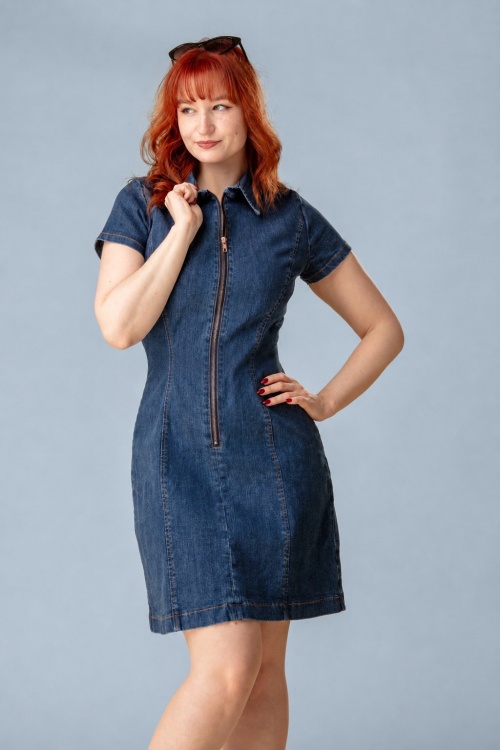 Rock-a-Booty - Topvintage exclusive ~ Billy A-lijn jurk in midden blauw