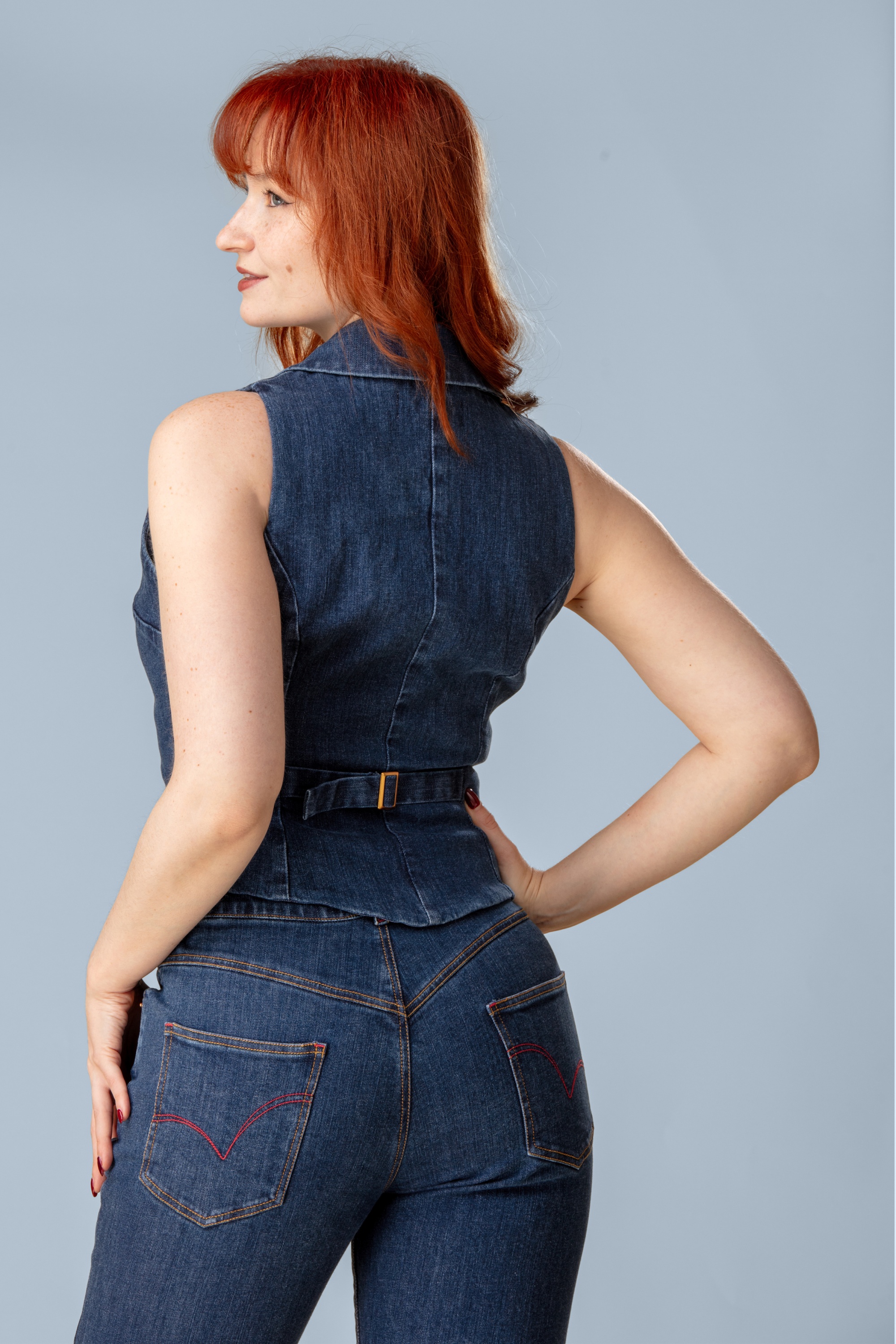 Rock-a-Booty - Topvintage exclusive ~ Charlie gilet in mid blauw 4