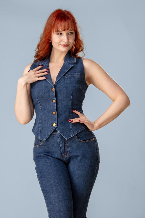 Rock-a-Booty - Topvintage exclusive ~ Charlie gilet in mid blauw