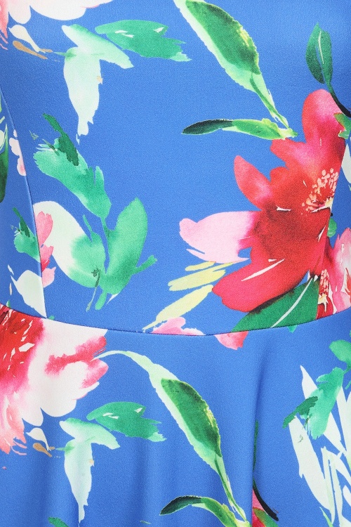 Vintage Chic for Topvintage - Topvintage Exclusive ~ Cindi Floral swing jurk in kobaltblauw 2
