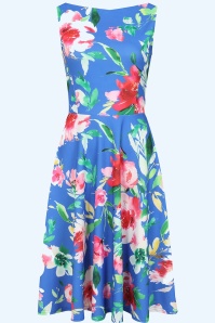 Vintage Chic for Topvintage - Topvintage Exclusive ~ Cindi Floral swing jurk in kobaltblauw