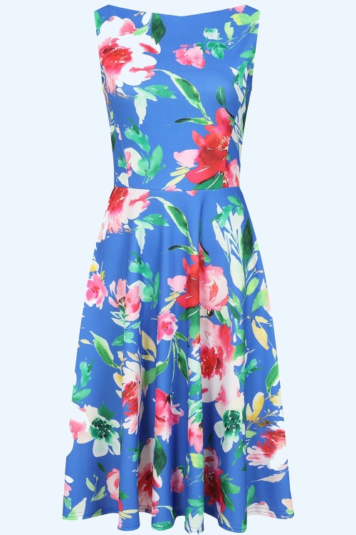 Vintage Chic for Topvintage - Topvintage Exclusive ~ Cindi Floral swing jurk in kobaltblauw