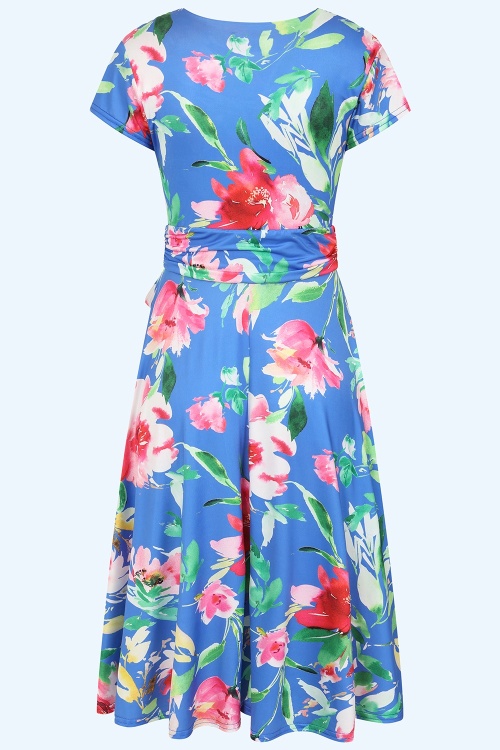 Vintage Chic for Topvintage - Topvintage exclusive ~ Andi Floral swing jurk in korenbloemblauw en multi 3