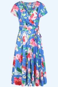 Vintage Chic for Topvintage - Topvintage exclusive ~ Andi Floral swing jurk in korenbloemblauw en multi