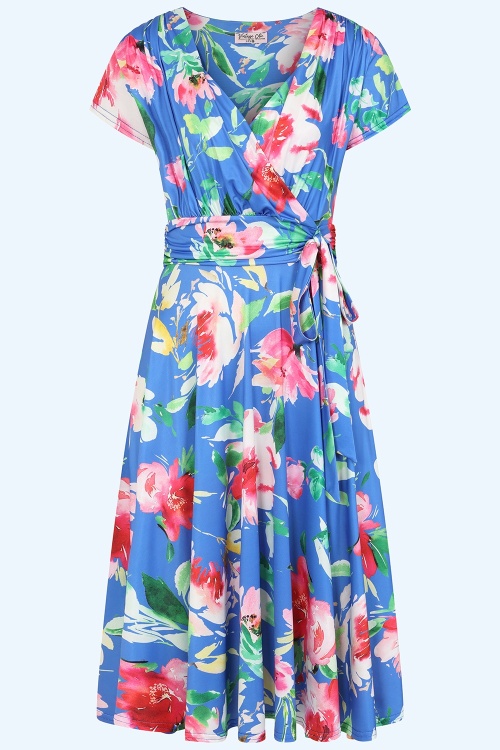 Vintage Chic for Topvintage - Topvintage exclusive ~ Andi Floral swing jurk in korenbloemblauw en multi