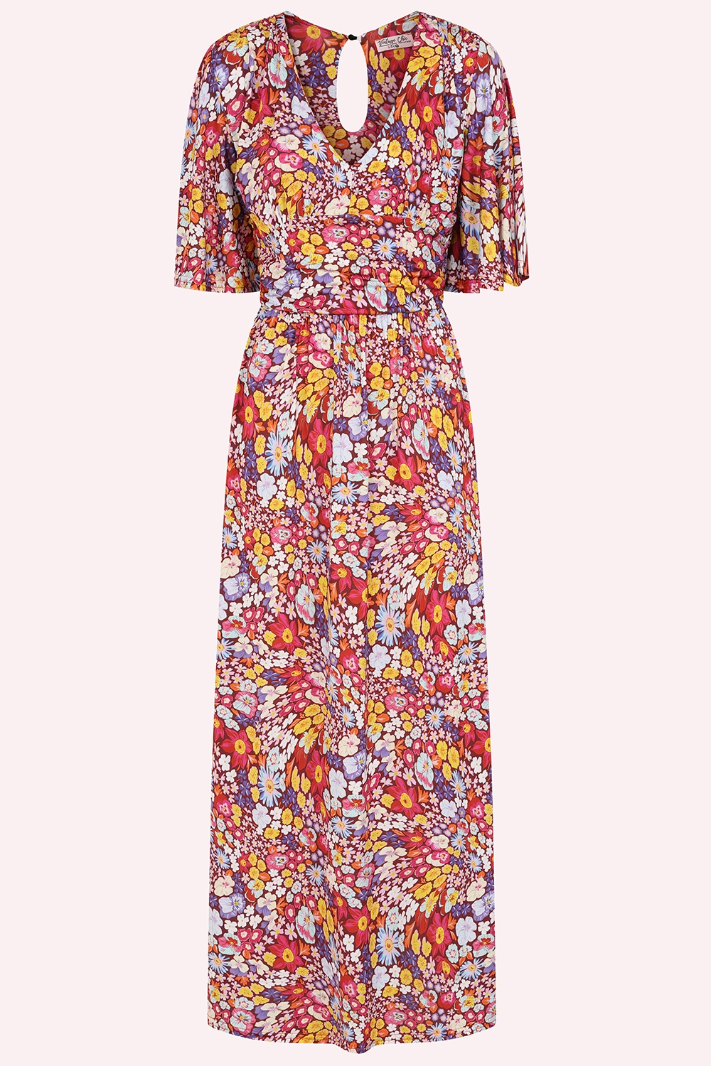 Vintage Chic for Topvintage - Topvintage exclusive ~ Jade Warped Botanical maxi jurk in maroon en multi