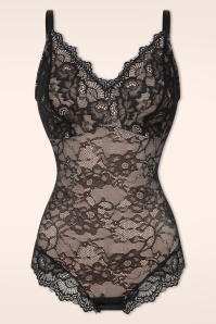 MiraLune - Topvintage exclusive ~ Boudoir Lace Shaping bodysuit in zwart