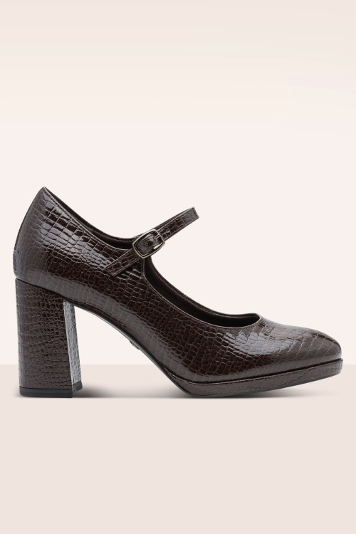 Tamaris - Escarpins végans à motif croco Maddy en marron verni 2