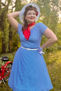 Vintage Chic for Topvintage - Topvintage exclusive ~ Julie gingham swing jurk in blauw en wit