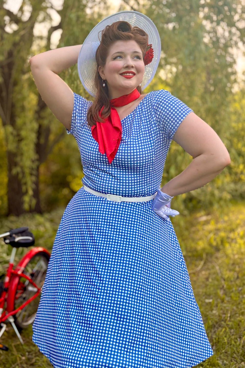 Vintage Chic for Topvintage - Topvintage exclusive ~ Julie gingham swing jurk in blauw en wit