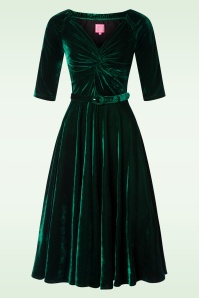 Glamour Bunny - Topvintage exclusive ~ Norma Jean Velvet Swing Dress in Dark Green