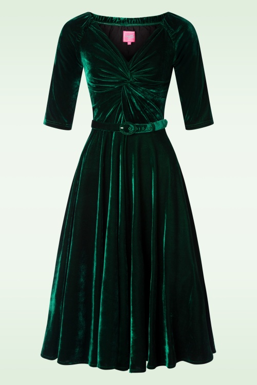Glamour Bunny - Topvintage exclusive ~ Robe corolle Norma Jean en velours vert foncé