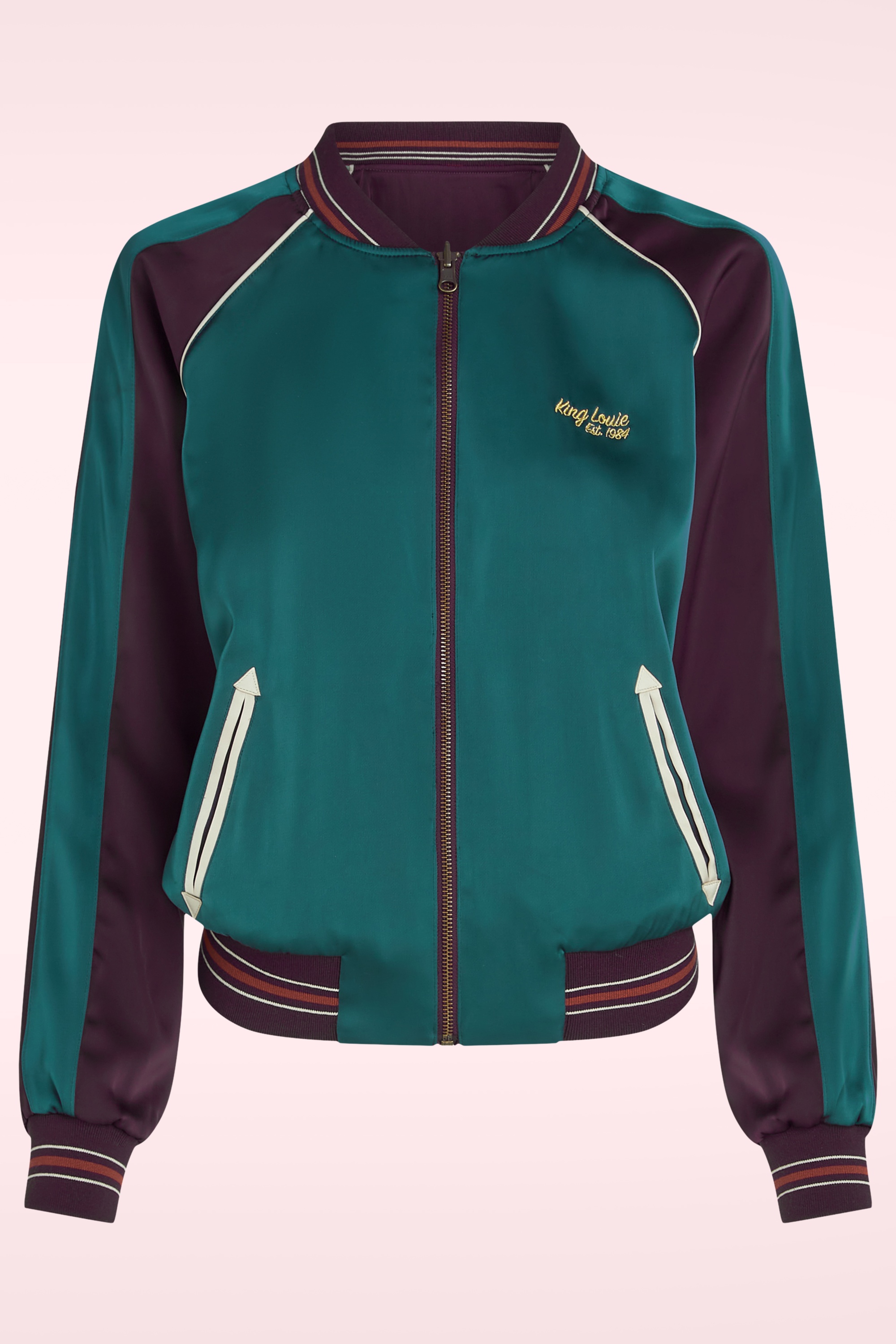 King Louie - Reversible Dusk Satin Bomber Jacket in Grape Red 8
