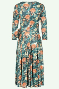 Vintage Chic for Topvintage - Exclusivité Topvintage  ~ Robe évasée fleurie Aria en bleu marine et orange 2