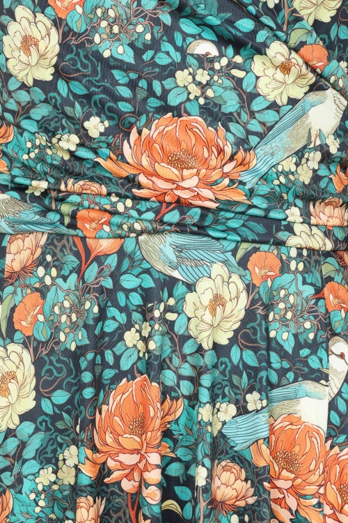 Vintage Chic for Topvintage - Exclusivité Topvintage  ~ Robe évasée fleurie Aria en bleu marine et orange 3