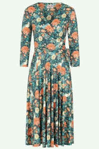 Vintage Chic for Topvintage - Exclusivité Topvintage  ~ Robe évasée fleurie Aria en bleu marine et orange