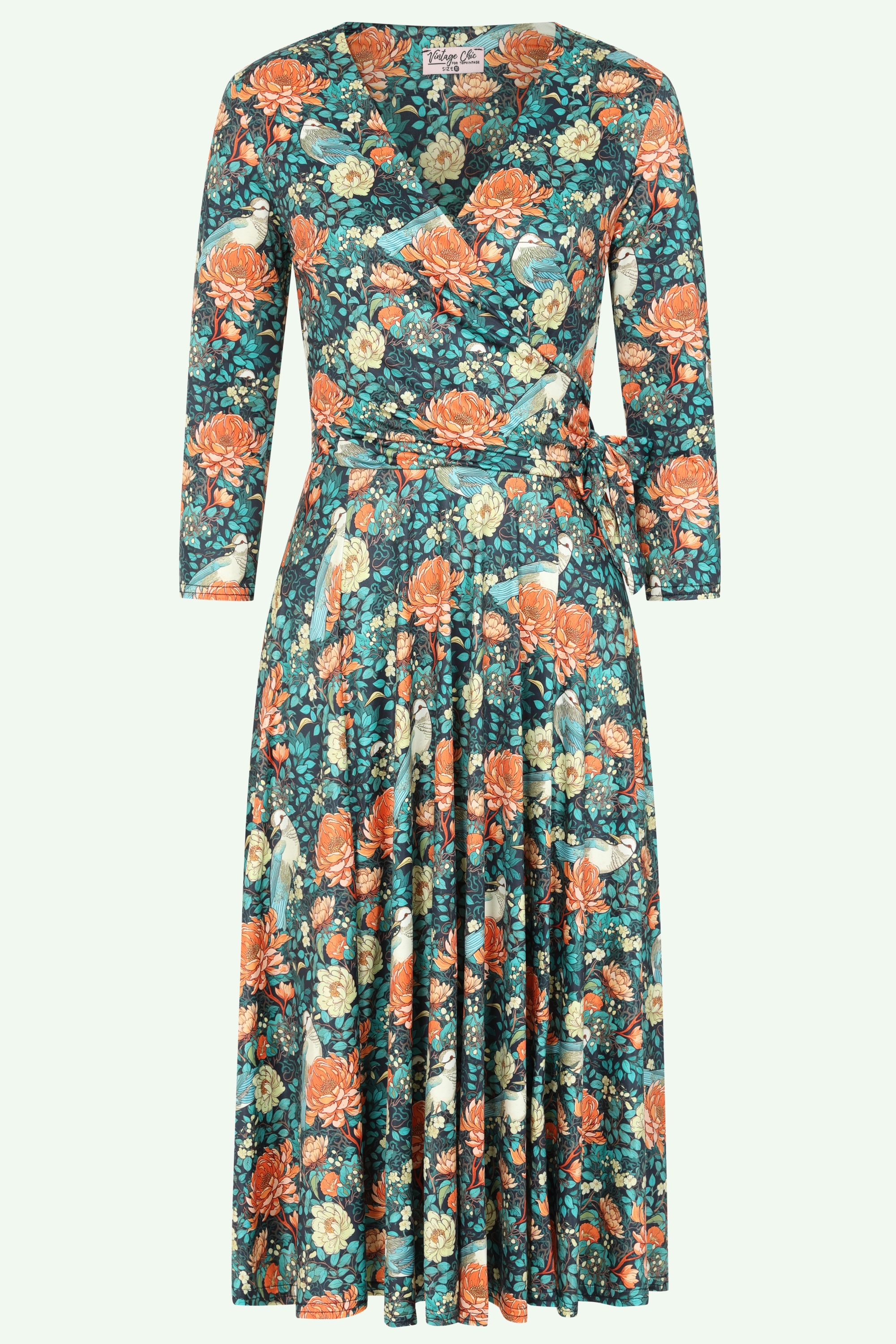 Vintage Chic for Topvintage - Exclusivité Topvintage  ~ Robe évasée fleurie Aria en bleu marine et orange