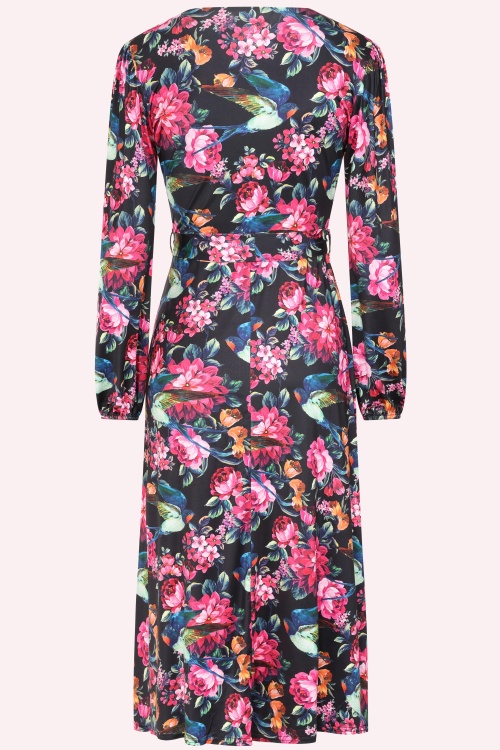 Vintage Chic for Topvintage - Exclusivité Topvintage ~ Robe midi fluide à motif floral Birdy en noir 2