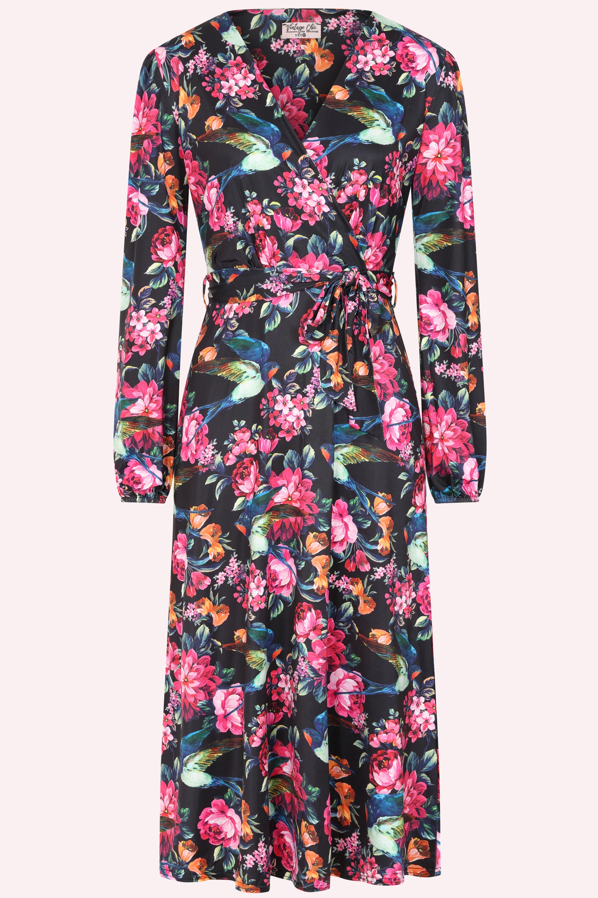 Vintage Chic for Topvintage - Exclusivité Topvintage ~ Robe midi fluide à motif floral Birdy en noir