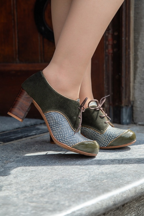 Nemonic - Juliet Leather Shoe Booties in Black and Green