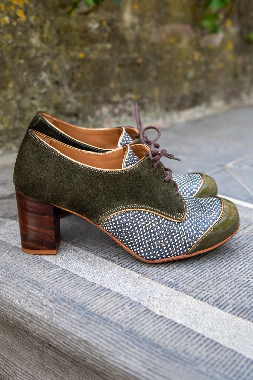 Nemonic - Juliet Leather Shoe Booties in Black and Green 2