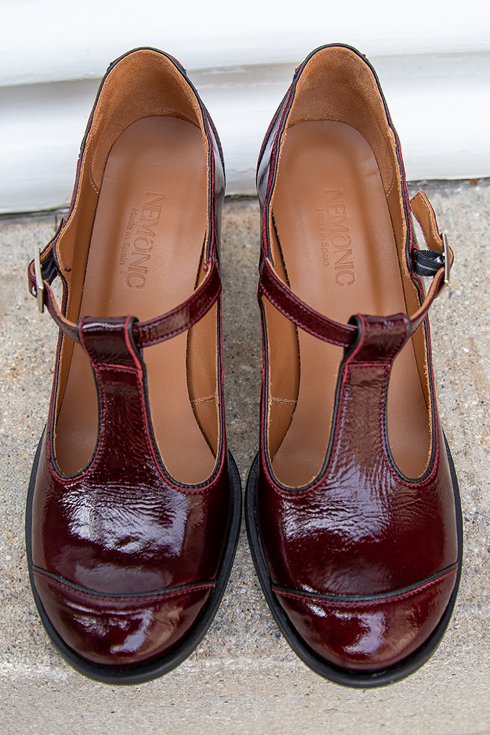 Nemonic - Juliet T-strap Pumps in Burgundy 4