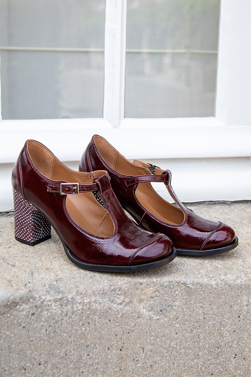 Nemonic - Juliet T-strap Pumps in Burgundy 2