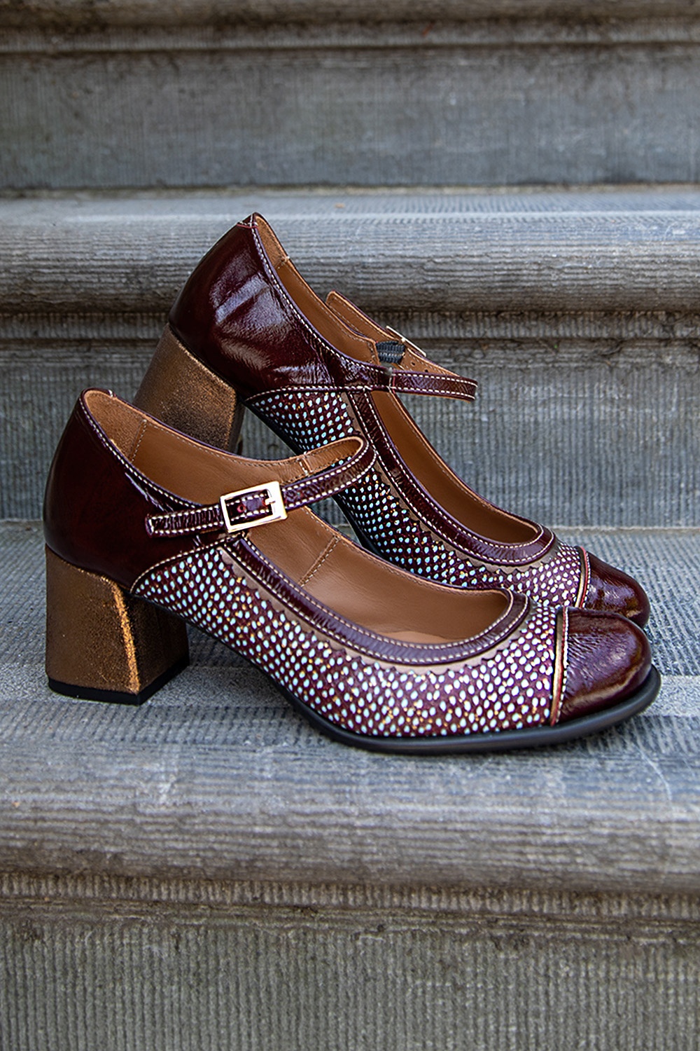 Nemonic - Juliet Mary Jane Spot Pumps in Burgundy 3
