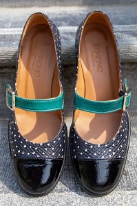 Nemonic - Julie Mary Jane Dotted Pumps in Black and Teal 3