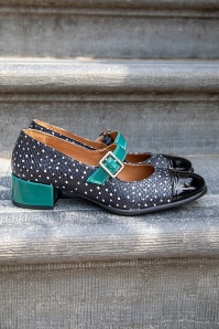 Nemonic - Julie Mary Jane Dotted Pumps in Black and Teal