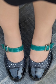 Nemonic - Julie Mary Jane Dotted Pumps in Black and Teal 2