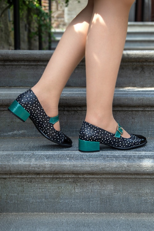 Nemonic - Julie Mary Jane Dotted Pumps in Black and Teal 5