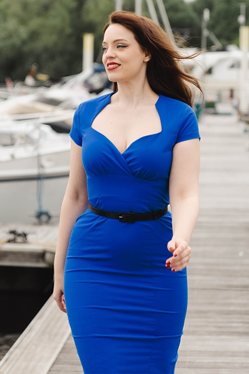 Glamour Bunny Business Babe - Elyanne Pencil Dress in Royal Blue