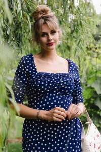 Vintage Diva  - Topvintage exclusive ~ Lilibet Polkadot Pencil Dress in Navy 