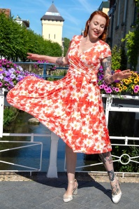 Vintage Chic for Topvintage - Exklusiv bei Topvintage ~ Layla Hibiscus Crossover-Kleid in Orange
