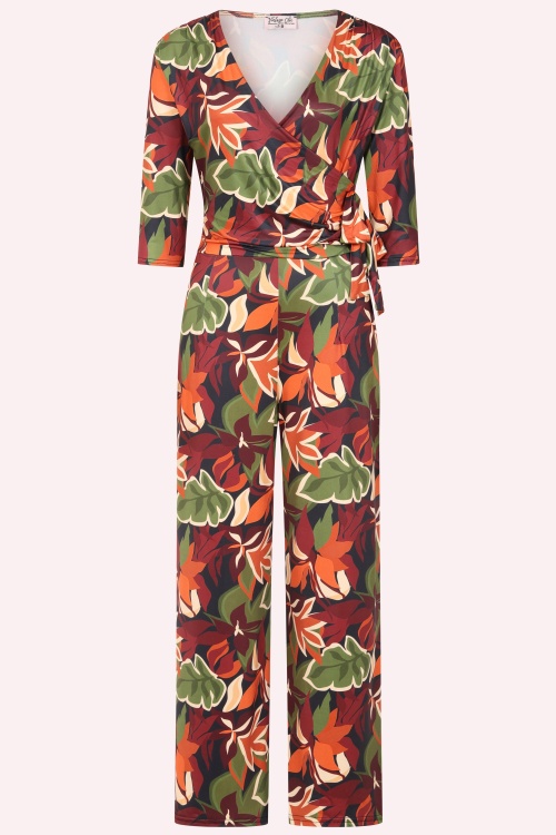Vintage Chic for Topvintage - Topvintage exclusive ~ Leida Leaf Print Jumpsuit in Multi