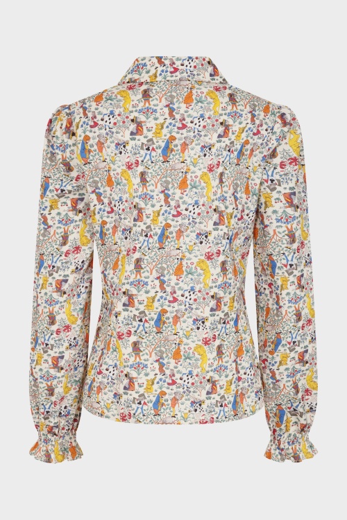 Banned Retro - Star Winter Wonderland katoenen blouse in crème 4