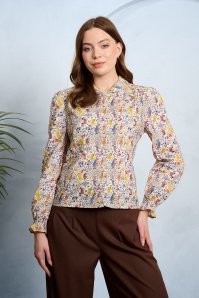 Banned Retro - Star Winter Wonderland katoenen blouse in crème