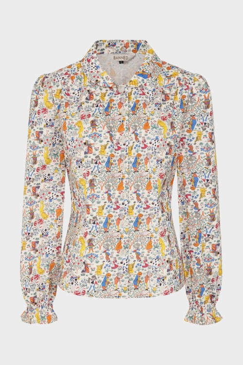 Banned Retro - Star Winter Wonderland katoenen blouse in crème 2