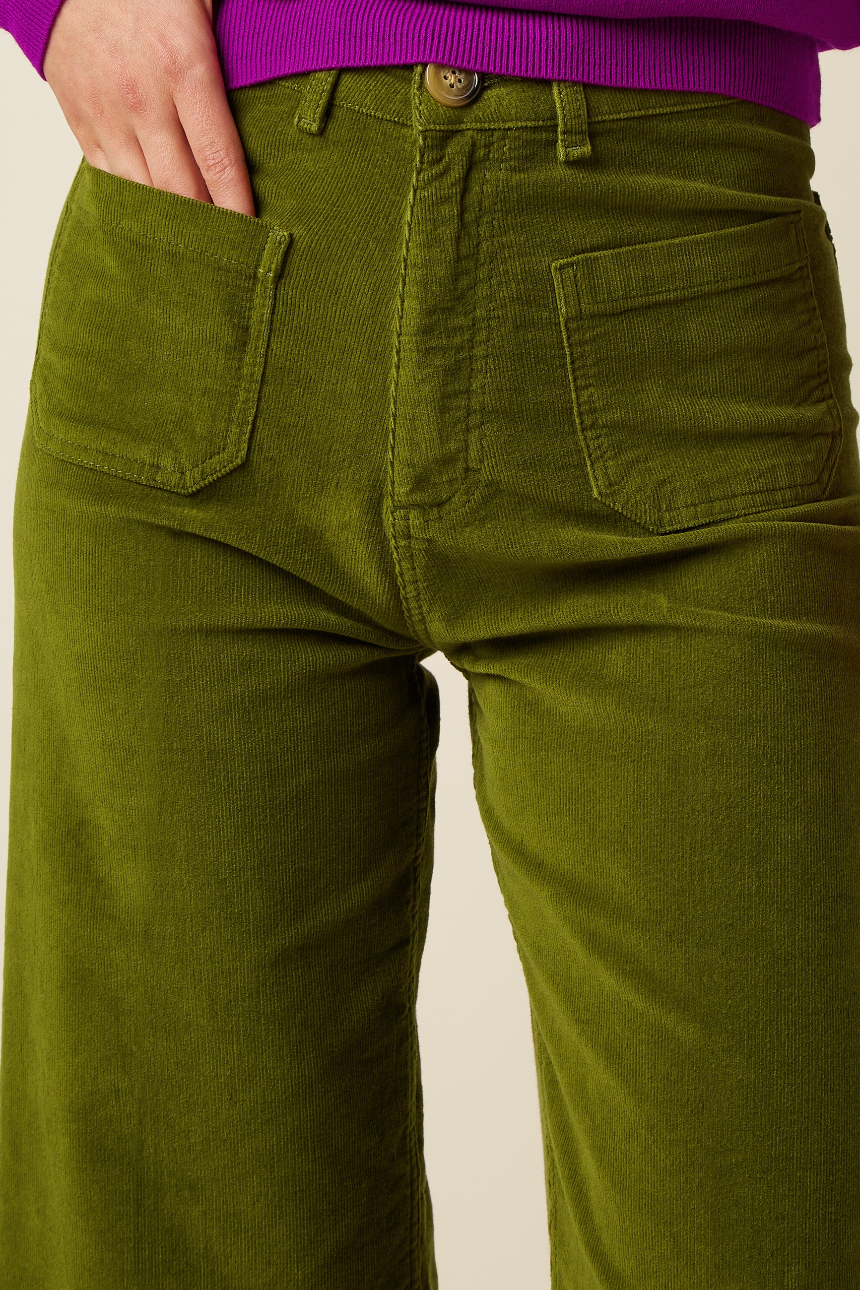 King Louie - Paige Pocket Baby Cord Pants in Posey Green 4