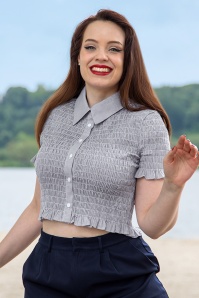 Glamorous - Cloudberry Gingham Gesmoktes Baumwoll-Oberteil in Grau