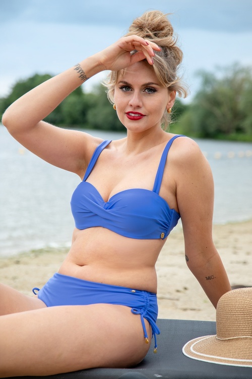 TC Beach - Mid Waist Bikini Bottom in Ocean Blue