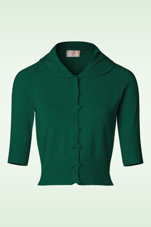Banned Retro - 40s April Bow Cardigan in Dark Green