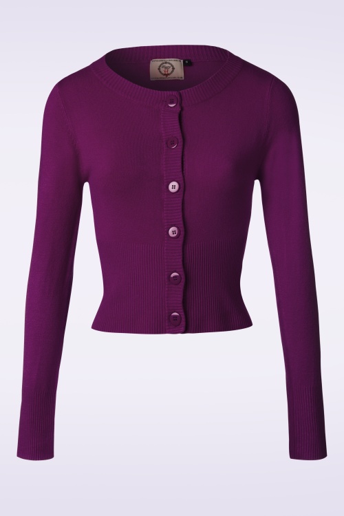 Banned Retro - 50s Dolly Cardigan in Aubergine