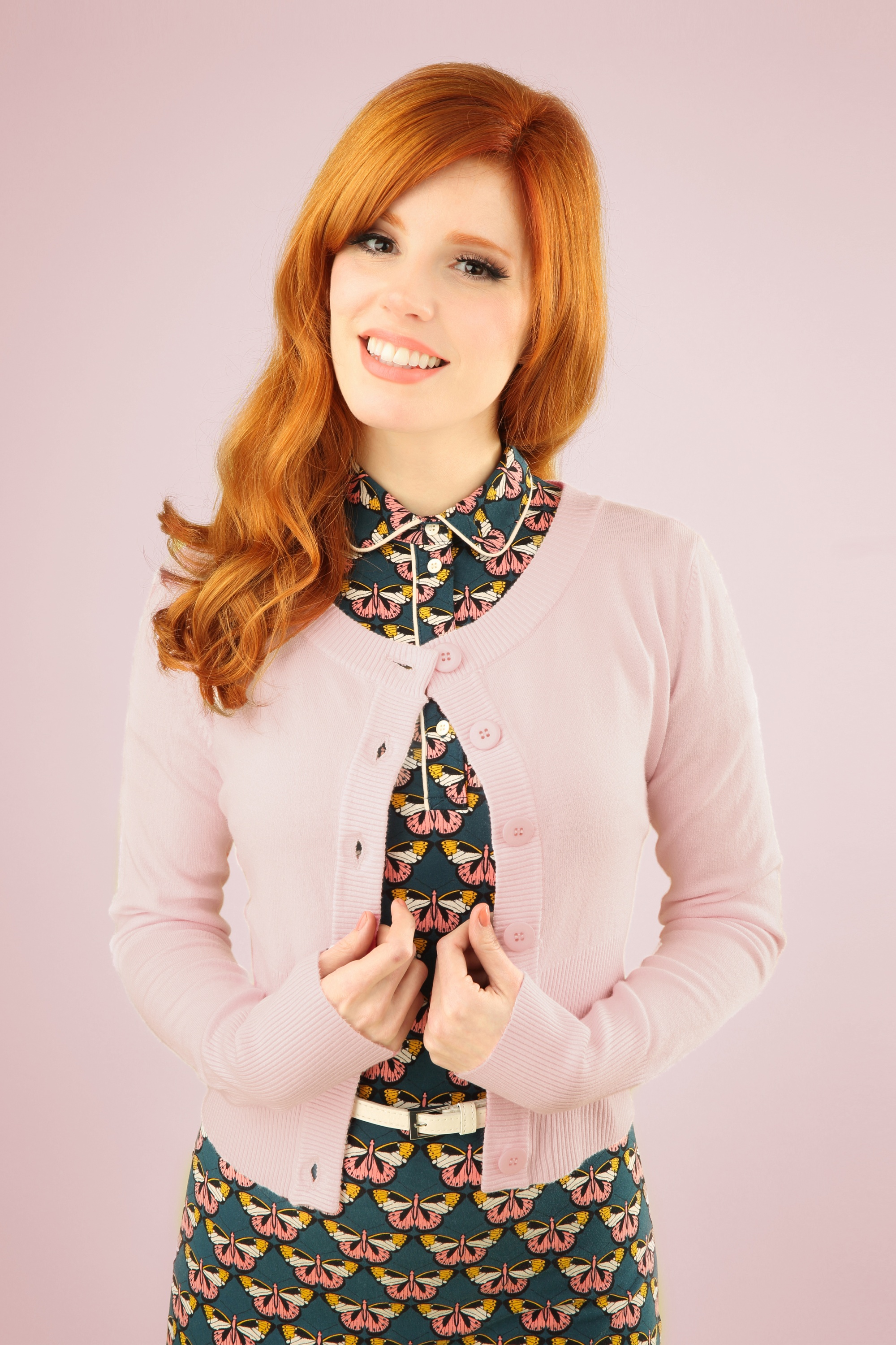 Banned Retro - Dolly Strickjacke in Hellrosa