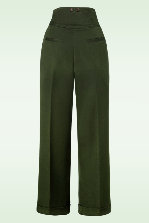 Banned Retro - Girl Boss Trousers Années 50 en Vert Foncé 3